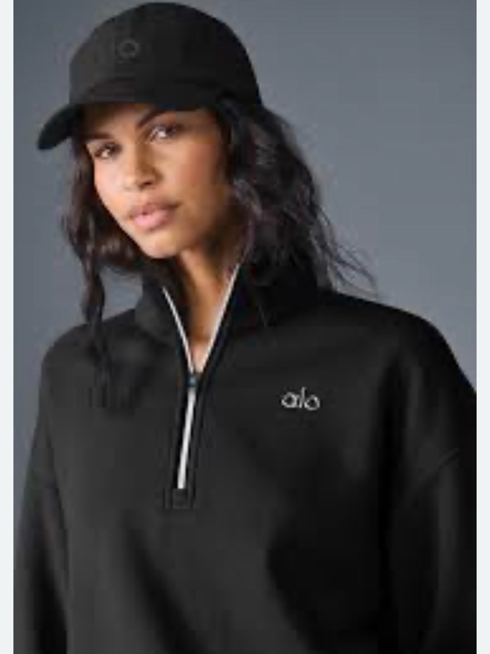 ALO Yoga Black Pullover with Silver Zip Detail
